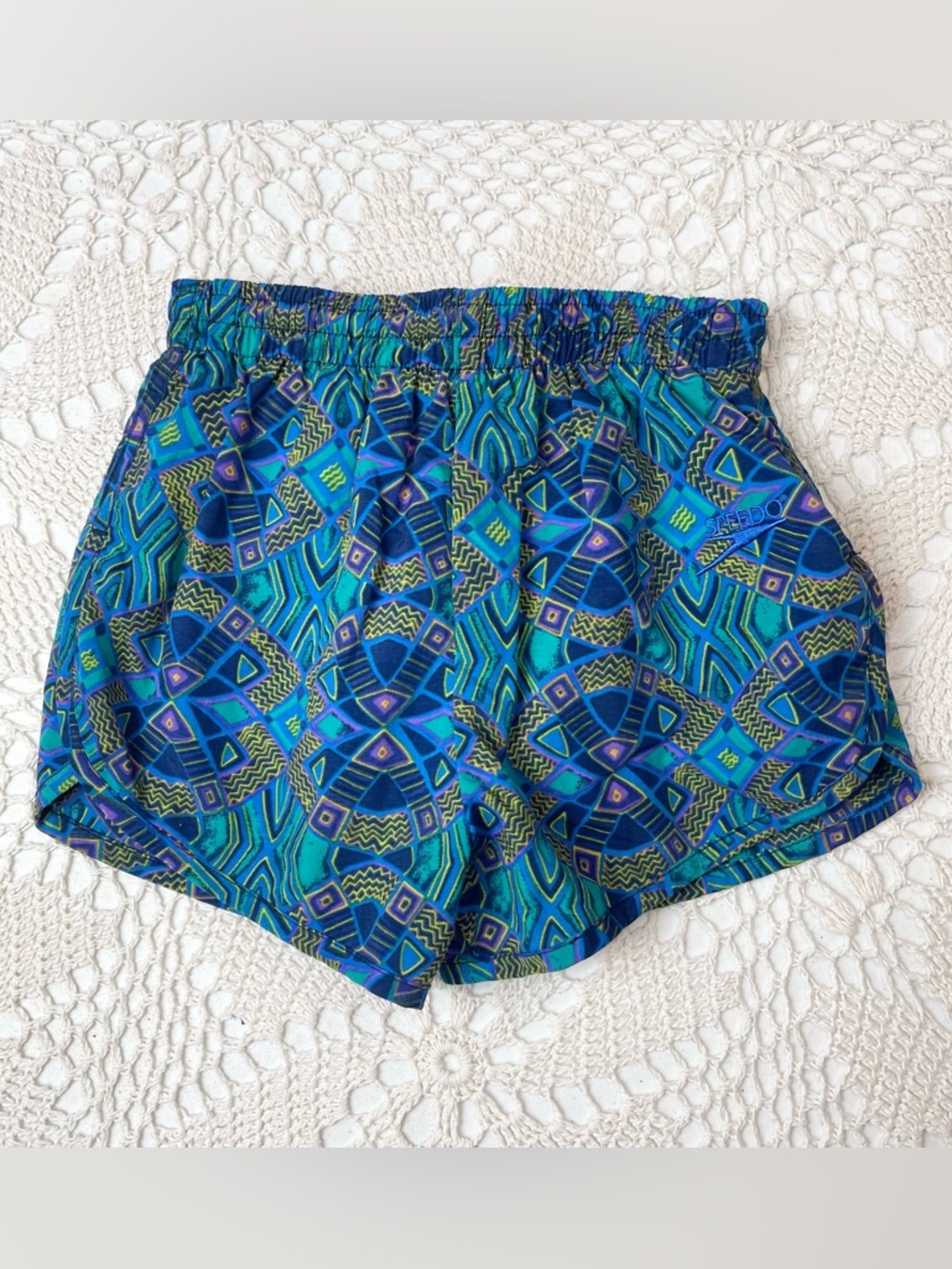 Vintage 1990s Boys 7 Years Colorful Geometric Short Legged Swim Trunks Shorts